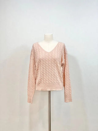 Eder Lambswool Cable Twist V-Neck Loose Fit Knit