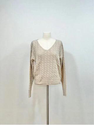 Eder Lambswool Cable Twist V-Neck Loose Fit Knit