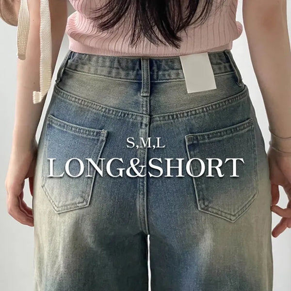 A.T. Hidden Banding Slim Wide Vintage Washed Denim Long Pants