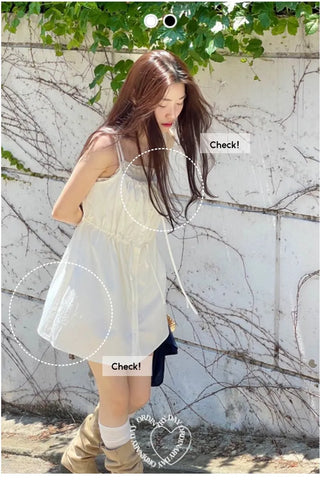 French ribbon shirring button string bustier mini one-piece dress