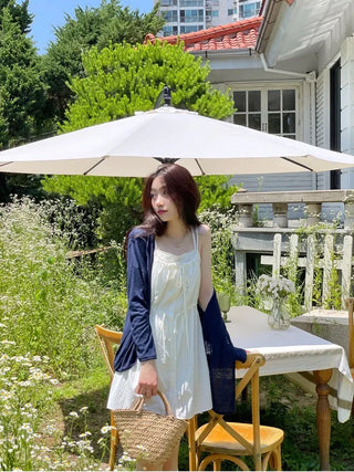 French ribbon shirring button string bustier mini one-piece dress