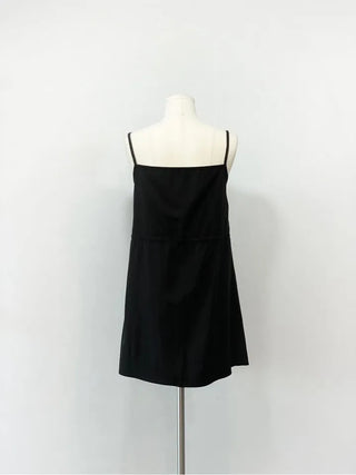 French ribbon shirring button string bustier mini one-piece dress