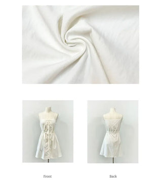 French ribbon shirring button string bustier mini one-piece dress