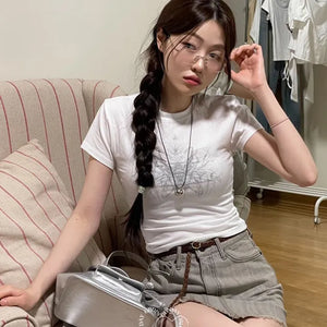 Maypin tension spandex printing dyed crop short sleeve t-shirt