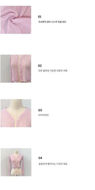 Bagel Malafit wrinkle see-through V-neck button long-sleeve cardigan