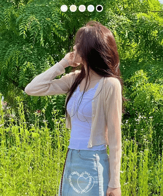 Bagel Malafit wrinkle see-through V-neck button long-sleeve cardigan