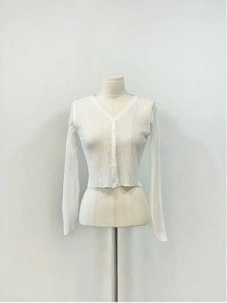 Bagel Malafit wrinkle see-through V-neck button long-sleeve cardigan