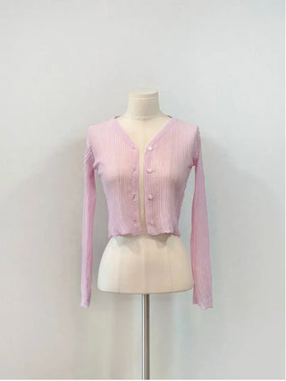 Bagel Malafit wrinkle see-through V-neck button long-sleeve cardigan