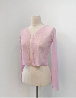 Bagel Malafit wrinkle see-through V-neck button long-sleeve cardigan