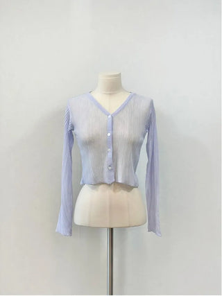 Bagel Malafit wrinkle see-through V-neck button long-sleeve cardigan