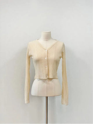 Bagel Malafit wrinkle see-through V-neck button long-sleeve cardigan