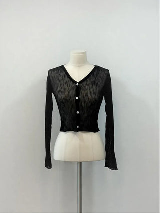 Bagel Malafit wrinkle see-through V-neck button long-sleeve cardigan