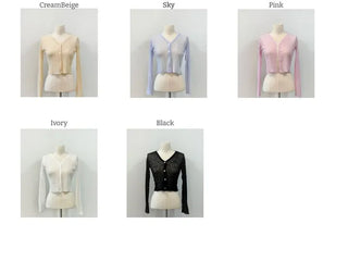 Bagel Malafit wrinkle see-through V-neck button long-sleeve cardigan