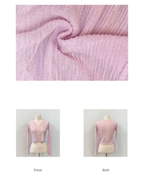 Bagel Malafit wrinkle see-through V-neck button long-sleeve cardigan
