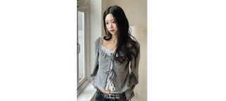 Core Square Neck Ribbon Strap Lace Frill Shirring Golji Cardigan