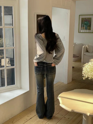 Core Square Neck Ribbon Strap Lace Frill Shirring Golji Cardigan
