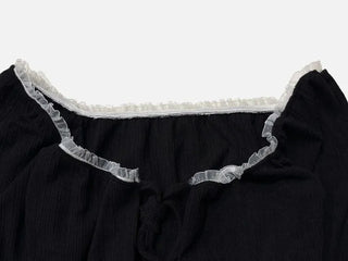 Core Square Neck Ribbon Strap Lace Frill Shirring Golji Cardigan