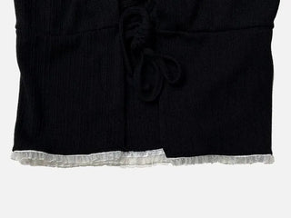 Core Square Neck Ribbon Strap Lace Frill Shirring Golji Cardigan