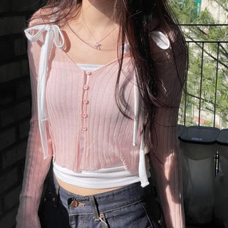 Viola loose fit see-through long sleeve button summer cardigan