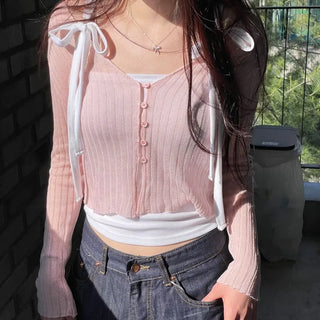Viola loose fit see-through long sleeve button summer cardigan