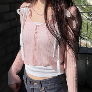 Viola loose fit see-through long sleeve button summer cardigan