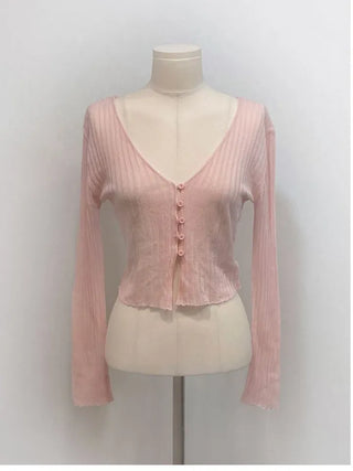 Viola loose fit see-through long sleeve button summer cardigan