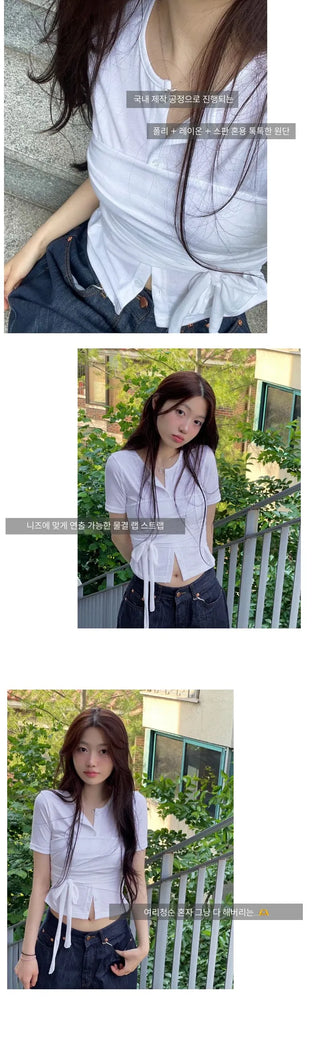 Wade short sleeve mood button two-way wave wrap short sleeve cardigan