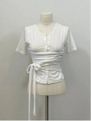 Wade short sleeve mood button two-way wave wrap short sleeve cardigan