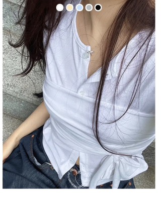 Wade short sleeve mood button two-way wave wrap short sleeve cardigan