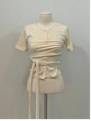 Wade short sleeve mood button two-way wave wrap short sleeve cardigan