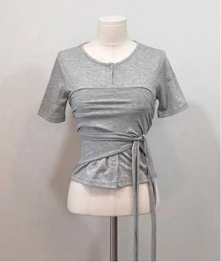 Wade short sleeve mood button two-way wave wrap short sleeve cardigan