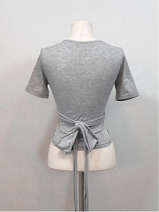 Wade short sleeve mood button two-way wave wrap short sleeve cardigan