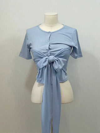 Wade short sleeve mood button two-way wave wrap short sleeve cardigan