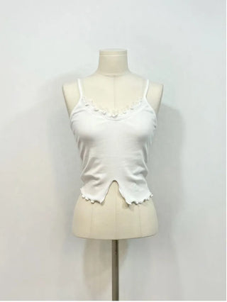 Yuka lace V-neck slit wave trim sleeveless one color