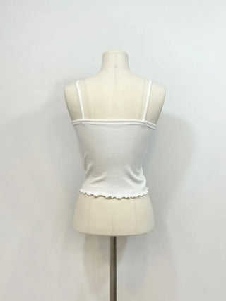 Yuka lace V-neck slit wave trim sleeveless one color