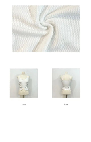 Yuka lace V-neck slit wave trim sleeveless one color