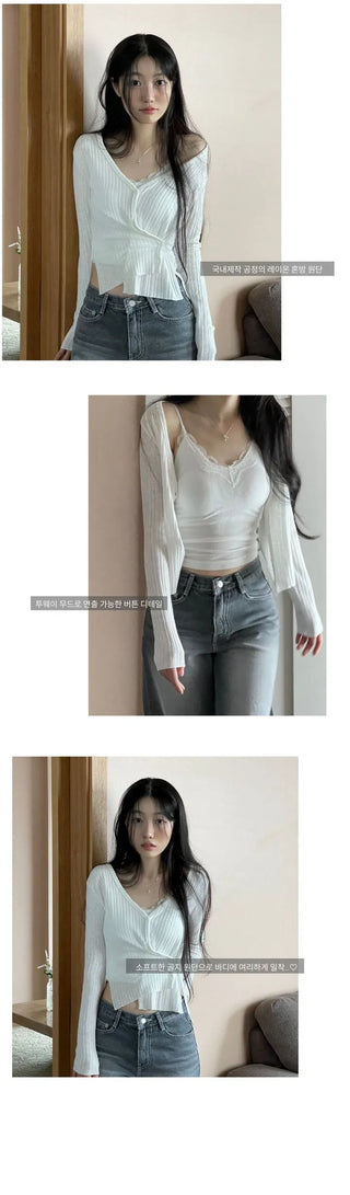 Lily's Two-Way Button V-Neck Golji Cardigan
