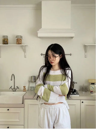 Nut loose fit striped boat neck loose knit