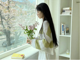 Nut loose fit striped boat neck loose knit