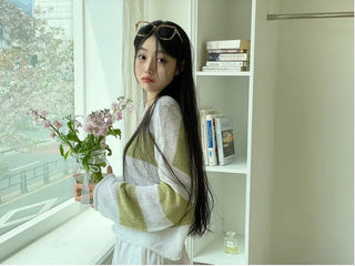 Nut loose fit striped boat neck loose knit