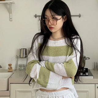 Nut loose fit striped boat neck loose knit