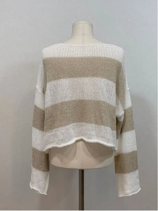 Nut loose fit striped boat neck loose knit
