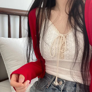 Lower eyelet embroidery lace crop sleeveless nasi