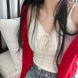 Lower eyelet embroidery lace crop sleeveless nasi