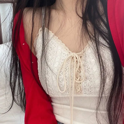 Lower eyelet embroidery lace crop sleeveless nasi