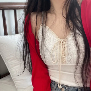 Lower eyelet embroidery lace crop sleeveless nasi