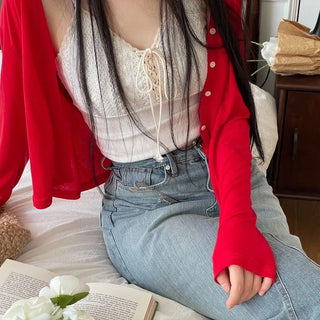 Lower eyelet embroidery lace crop sleeveless nasi