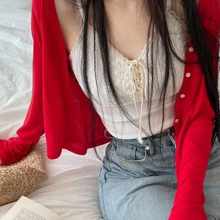 Lower eyelet embroidery lace crop sleeveless nasi