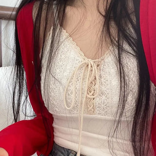 Lower eyelet embroidery lace crop sleeveless nasi