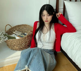 Lower eyelet embroidery lace crop sleeveless nasi